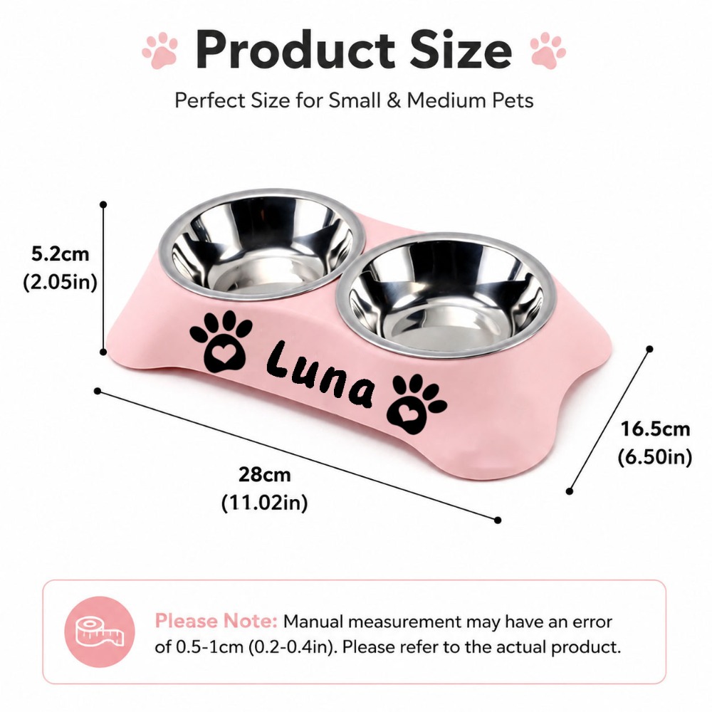 Customizable Stainless Steel Dog Bowl, Double Bowl Set