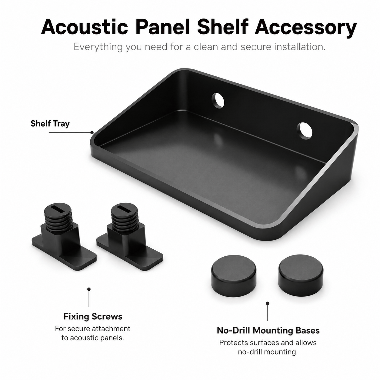 Image of Black And White Acoustic Slat Wall Shelves No Drilling, Stable And Secure Floating Shelves For Acoustic Panel , Small Wall Shelves For Candles Succulents Home Decor
