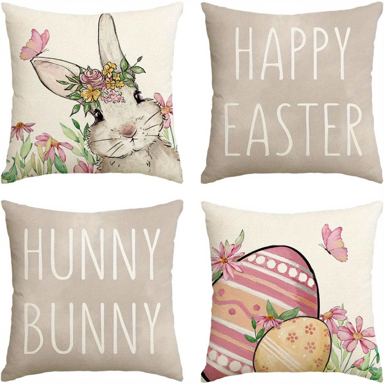 TEMU 4pcs Easter Cute Bunny Cuddling Pillow Covers, Easter Egg Bunny Covers, 18 X 18 Inch, Pink/ Gray/ Yellow, Suitable For Sofa Bedroom Living Room Bed Home Decor, No Pillow Core