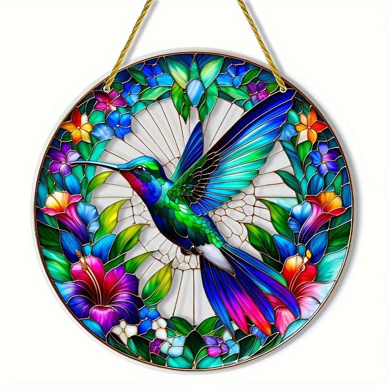E-shop Kolibri Sonnenfänger - 20 cm Bunte Glasfensterhänge, Lebendige Tier-Motiv Dekoration, für und Garten, Einweihungsgeschenk, Hergestellt aus