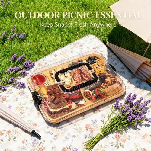 portable 6 compartment appetizer platter with lock lid and anti slip handle large capacity anti drop suitable for picnics and to classify ingredients aesthetic and practical l078122601 6