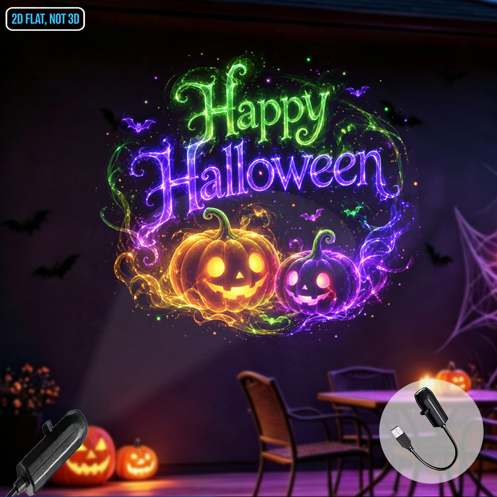 TEMU Led Projector Night Light Usb Powered Halloween Theme Jack-o'-lanterns And Bats Ambient Decor Projection Lamp For Bedroom Living Room Halloween