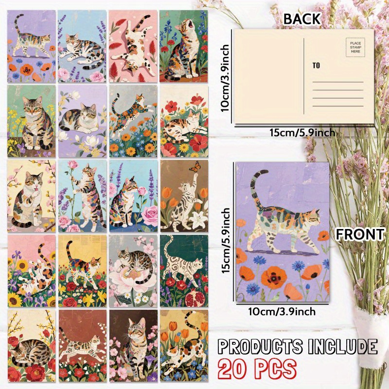 TEMU Set Of 20 Postcards Featuring Printed Flowers, Perfect For Any Occasion. A Gift For , Suitable For Congratulations, Birthday Wishes, Gratitude,