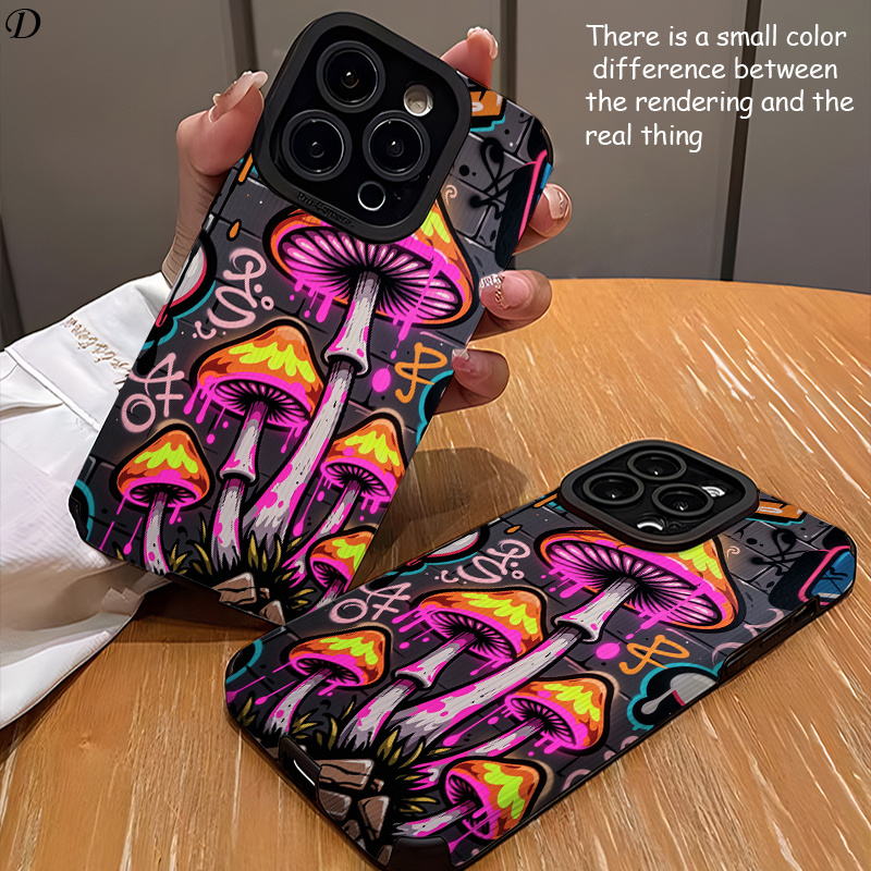 TEMU Phone Case: Neon Mushroom Graffiti Pattern Phone Case For Iphone 16, 16 Plus, 16 Pro, 16 Pro Max, Iphone 17, 17 Pro, 17 Pro Max, 17 Air, 15, 15