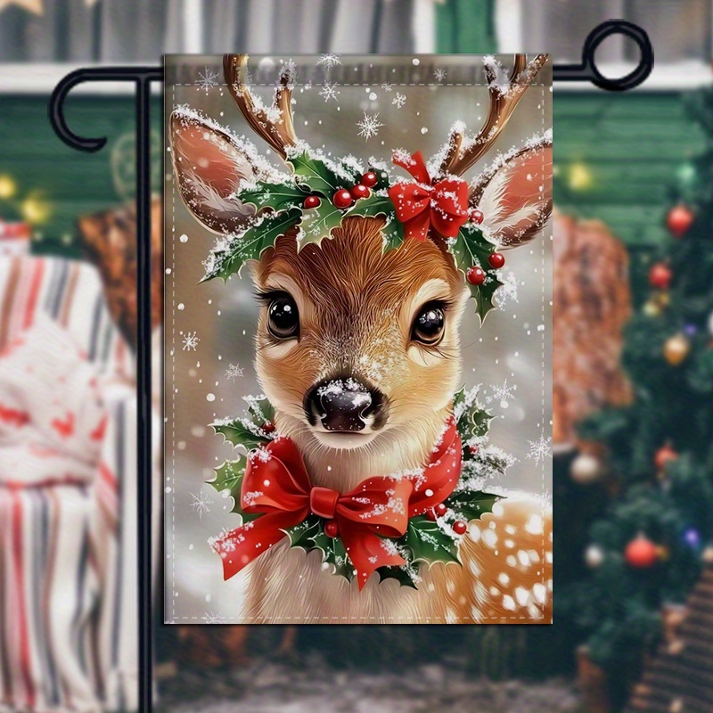 TEMU 2d Flat, 1pc 2d Plane Double-sided Garden Flag Red Bow And Holly Leaves For Cozy Christmas Themed Garden Flags