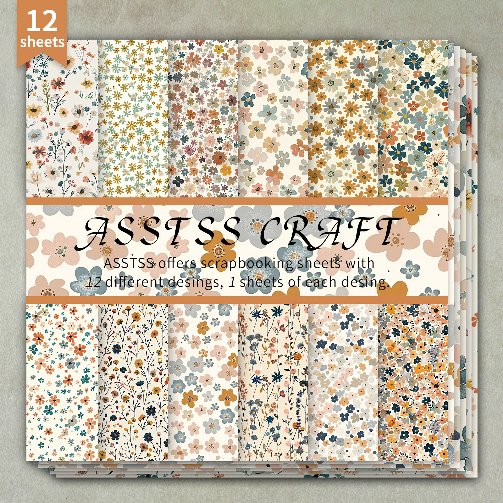 TEMU 12-sheet Asstss 6x6-inch Scrapbooking Paper Pad, Featuring A Morandi Floral Pastoral , Ideal For Backing Paper Supplies. This Heavyweight