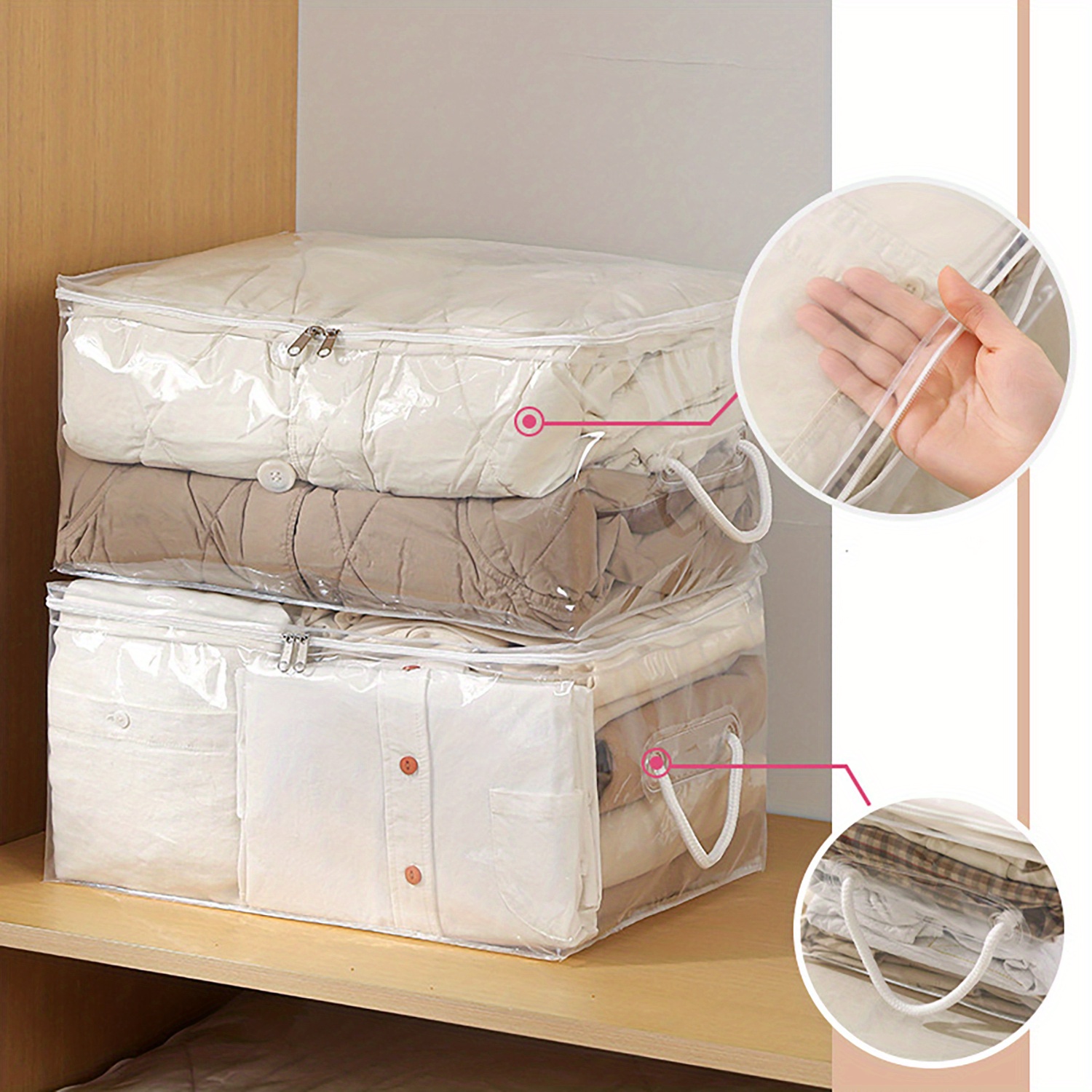 RIKOOI Transparent PVC Storage Bag with Zipper and Handle, Multiple Sizes