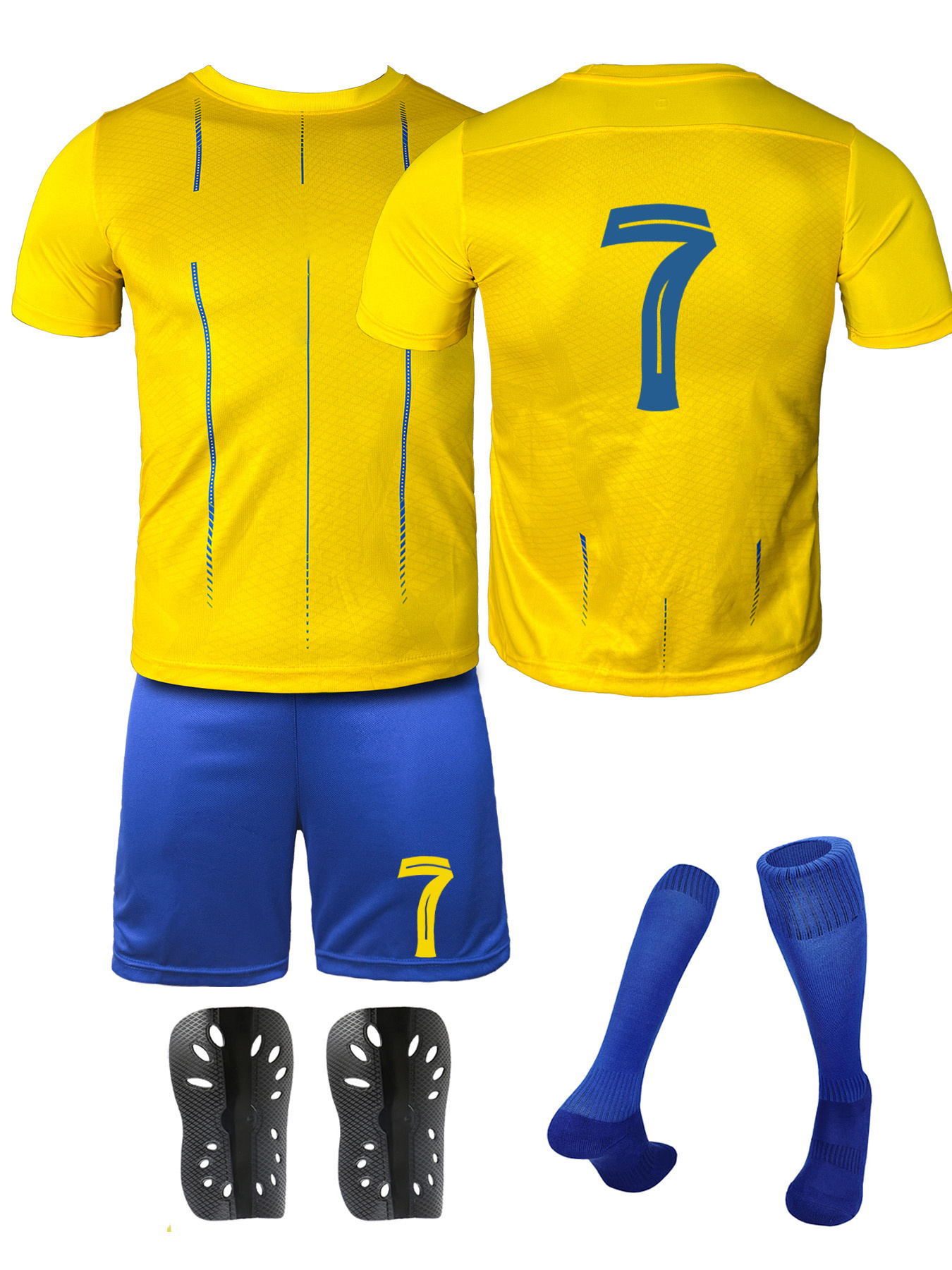 4pcs Youth Football Kit Set with Jersey Boys Girls Soccer Outfit with  Shorts, Socks Guards Cleats Training for Team Sports (Machine 