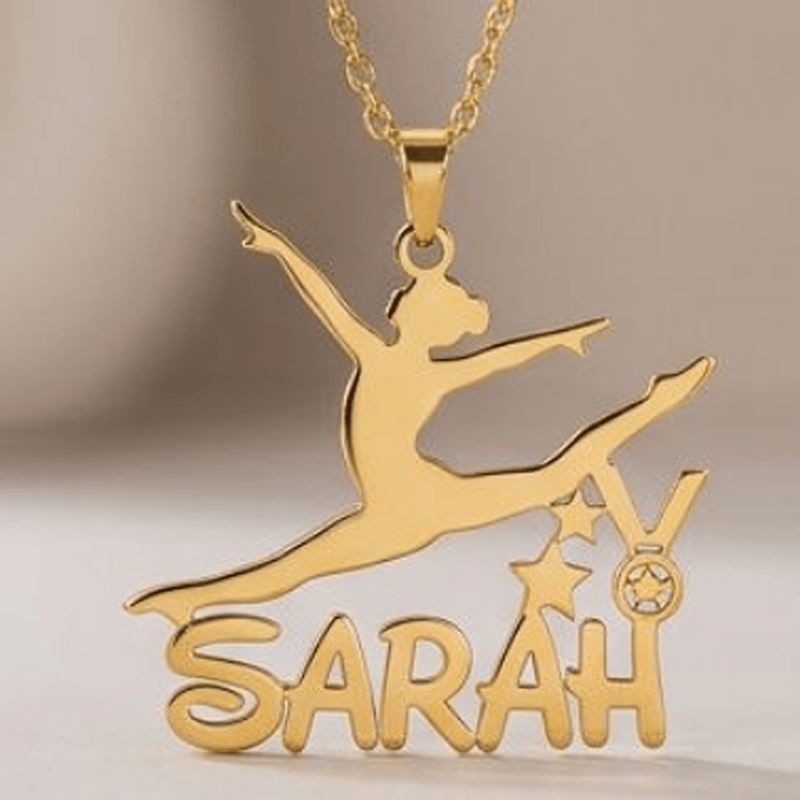 TEMU Gymnastics Silhouette Custom Name Necklace, Star Embellishment Design, Exclusive Jewelry For Who