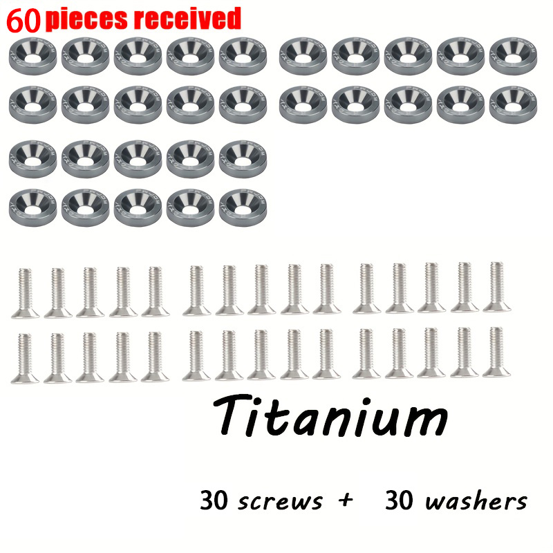 TEMU 60pcs Aluminum Alloy M6x20 Colored Washers, License Plate Bolts, Fender Screws, Automotive Modification Exterior Decorative Parts, Engine