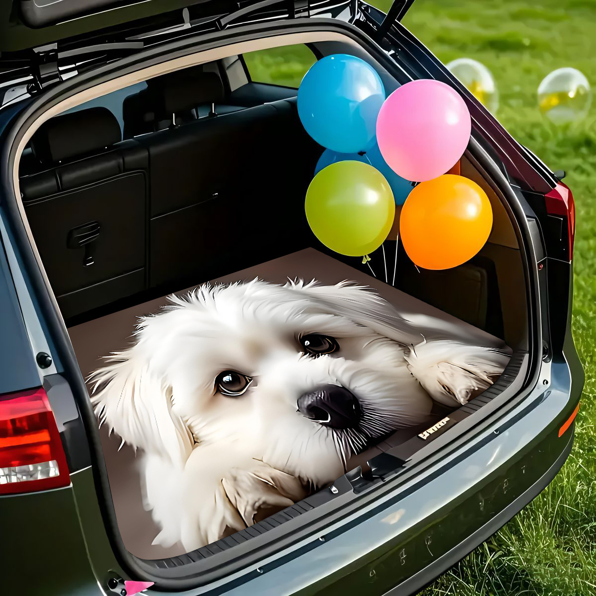 TEMU 1pc, Anti-slip Trunk Mat, Cute White Puppy Adorable - Durable Material, Keeps Trunk Dry And Tidy, Adds Ultra-cute Small Dog And Warm Joy To Your