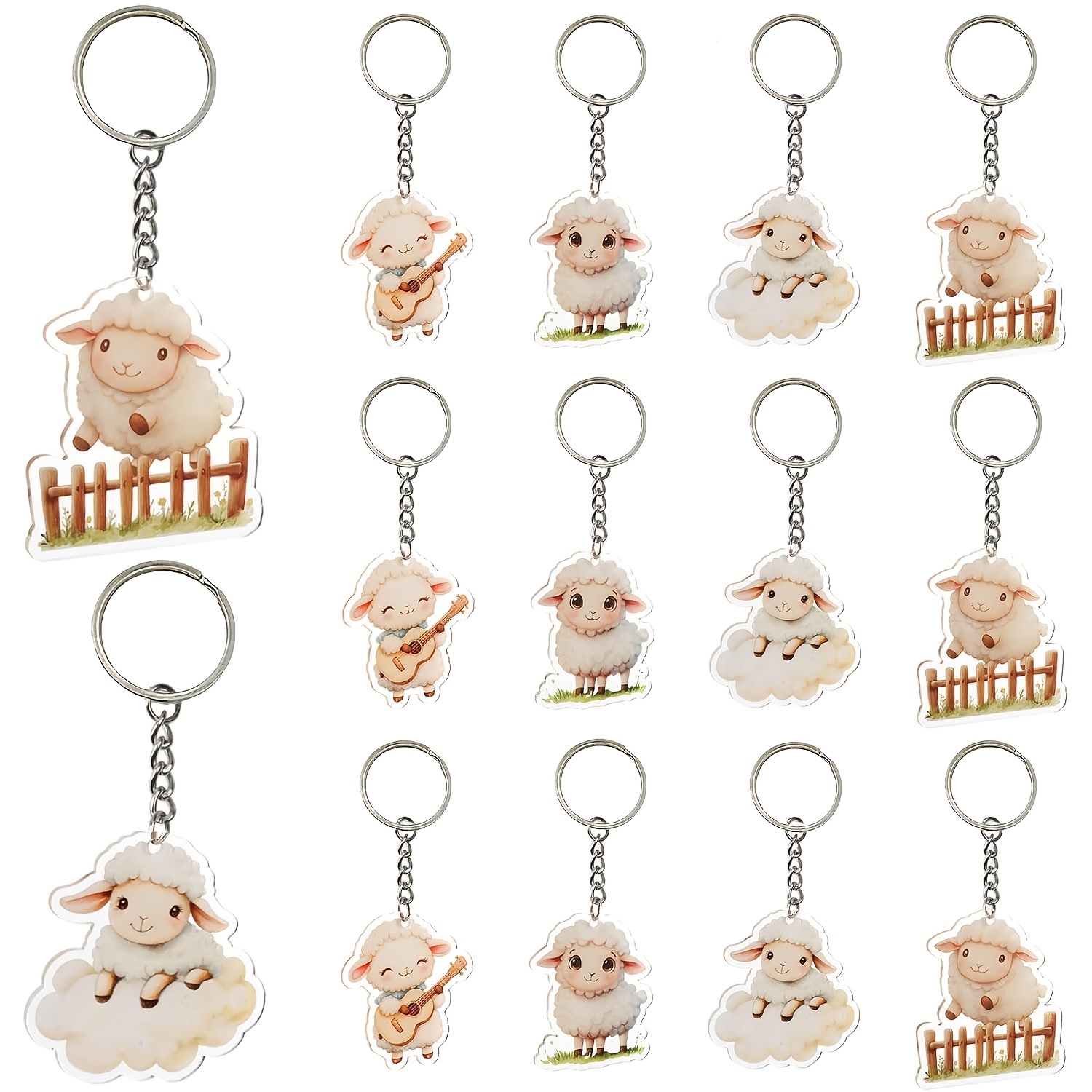 TEMU Portachiavi 2D , confezione da 12, a forma di - Simpatici portachiavi in acrilico resistente a tema animali per feste di compleanno, adatti per