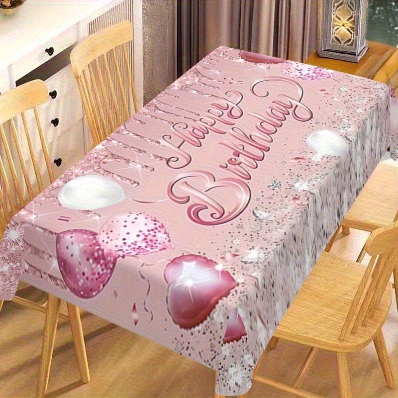 TEMU 1pc Elegant Tablecloth, Multiple Sizes, Rectangular Party Decoration With "happy Birthday" Pattern, Perfectly Suitable For Birthdays And