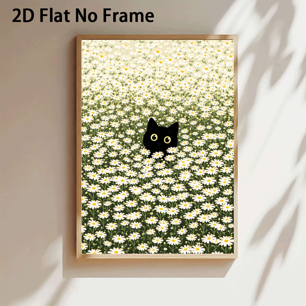 TEMU 2d Flat, 1pc 2d Flat Black Cat Daisy Field Art Prints Whimsical Style Wall Decoration Unframed Canvas Wall Arts Home Decor Room Kitchen Bathroom