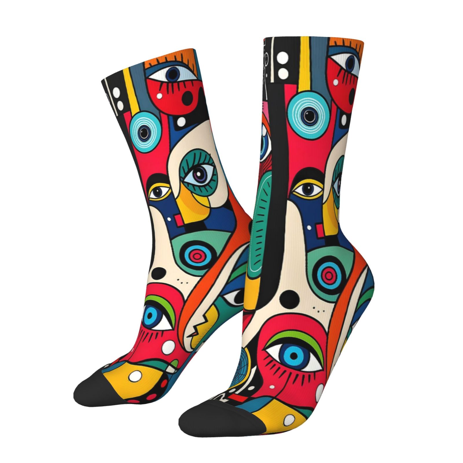 TEMU A Pair Of Unisex Outdoor Socks With A Creative Eye Pattern For Halloween, Featuring Mid-calf Length, Machine Washable, Suitable For Outdoor