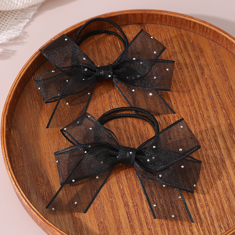 E-shop Set mit 2 Mesh-Haargummis mit Strasssteinen und , Schleife, süße und elegante Haar-Accessoires für Damen und