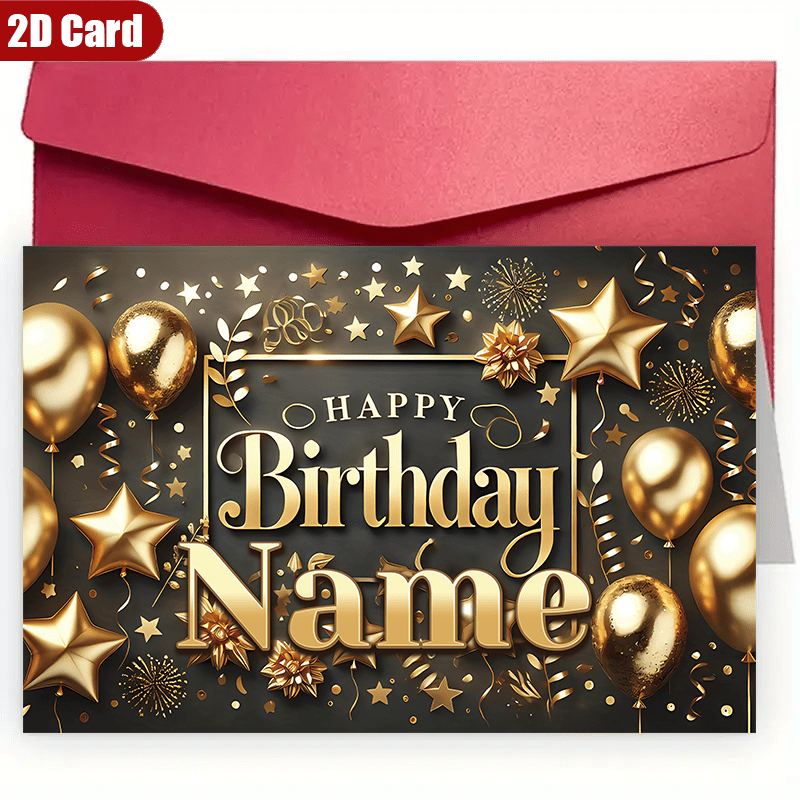 TEMU Custom 2d Flat Greeting Card - 1 Personalized Name Photo Happy Birthday Card With Envelope, High-quality Paper - For Couples, Family, - Perfect