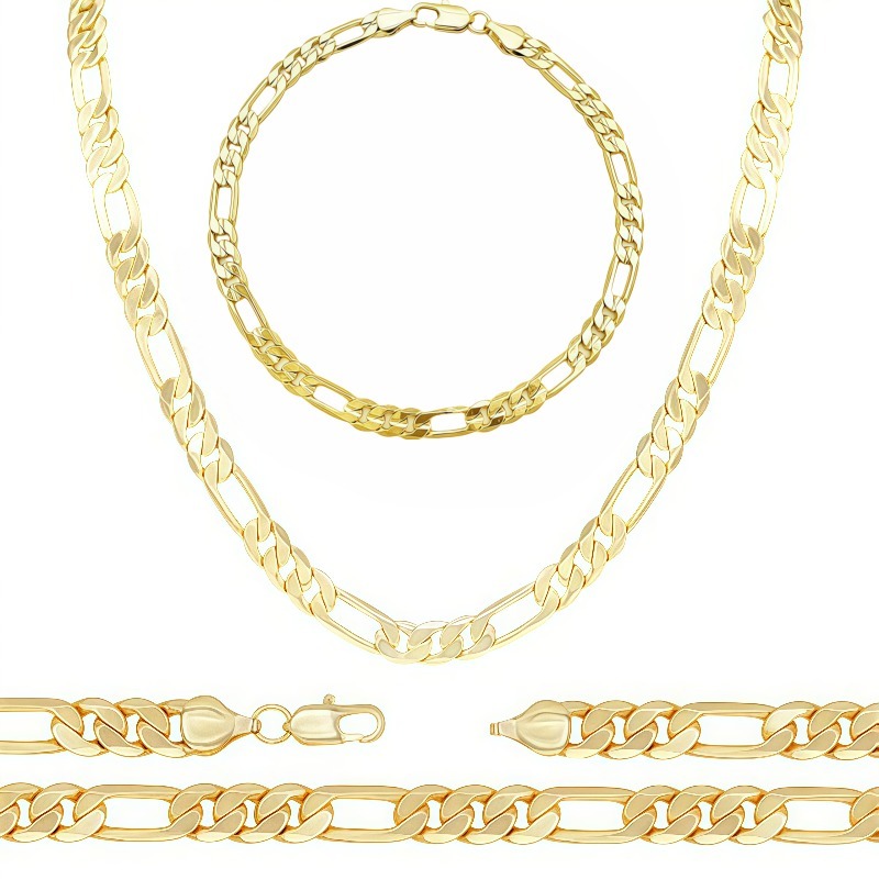 TEMU Juego de collar y pulsera de cadena Figaro plateada de 925 chapada en oro de 18K, joyería unisex para , juego de lujo para plateado de 925