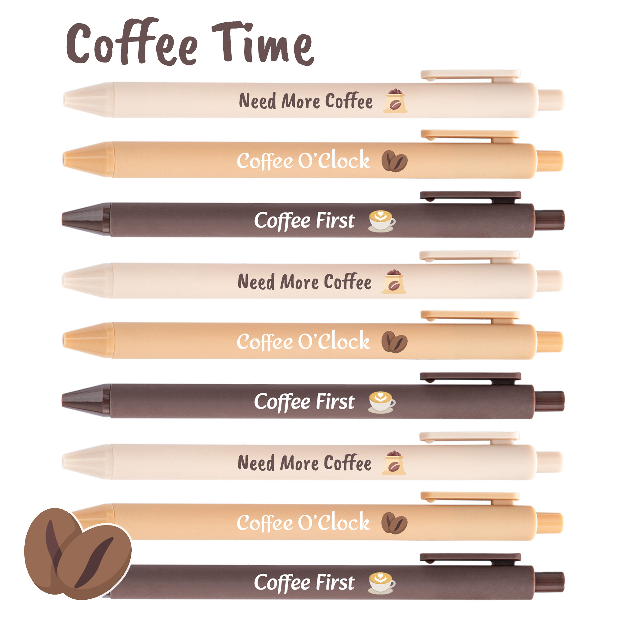 TEMU Stylos à bille rétractables sur le thème du café, stylos d'écriture inspirants « Coffee » et « », cadeau de papeterie de bureau esthétique pour