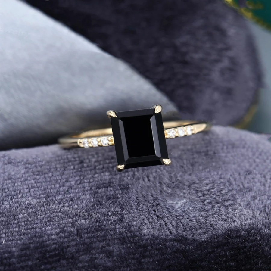 Minimalist 4-Prong CZ Square Ring Unisex Engagement or Wedding