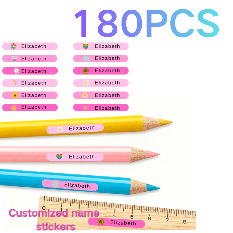 TEMU Back-to-school Custom Pink Name Stickers - Floral Patterns, Pp Synthetic Paper, Dual Size, & Tear-resistant, Campus & Office Supplies