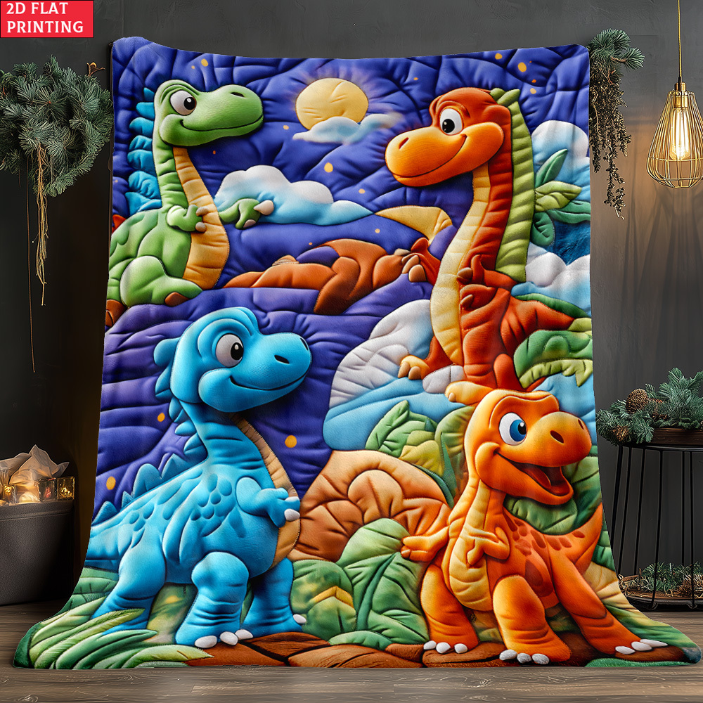TEMU 2d Flat 1pc Colorful Dinosaurs Outdoor Portable Blanket-lightweight Home Furnishings Bedding Blanket Suitable For Travel Camping Living Rooms