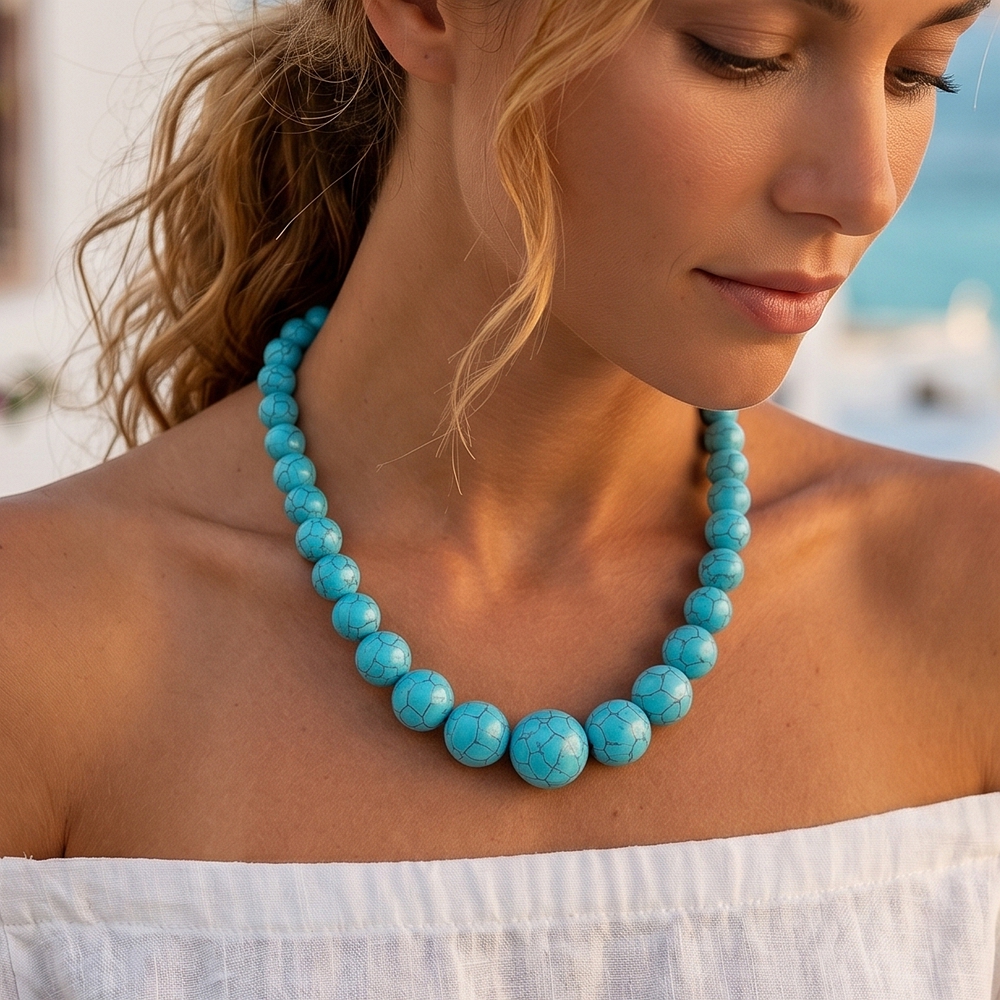 Bohemian Style Turquoise Round Bead Women's Necklace