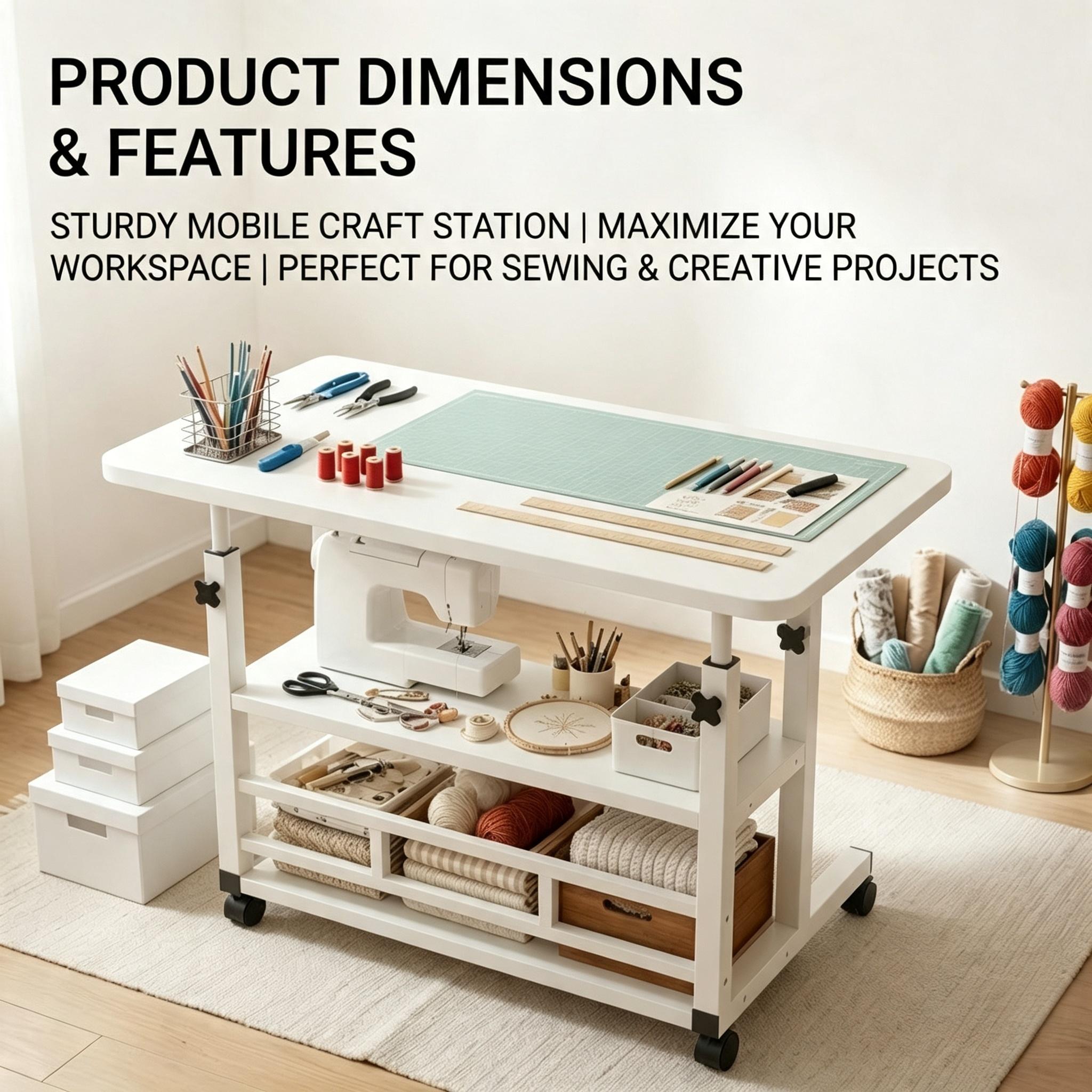 TEMU Adjustable Height Mobile Computer Desk With Locking Casters, Three-tier Storage Rolling Standing Desk, Portable Laptop Table Cart, For