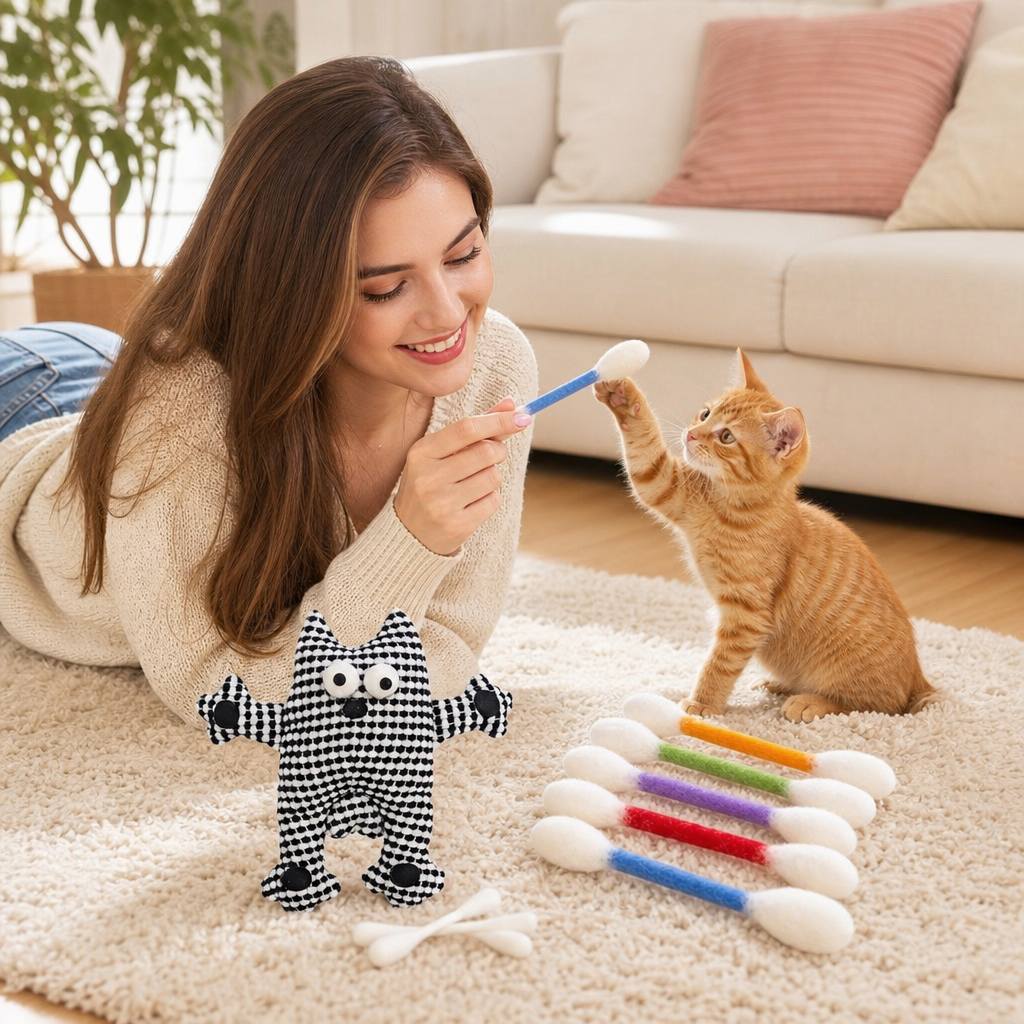 Image of 2-pack Large Plush Toys Interactive Teaser Wand Soft Filling Kittens Indoor Cats Multi-, Without Battery