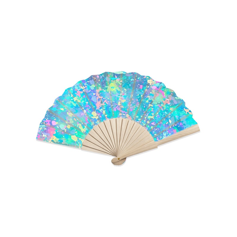 TEMU 1pc Handheld Folding Fan, Wooden Hand Fan, Portable And Lightweight Summer Cooling Fan - Neon Color Gradient, Colorful Wind Pattern, Ideal For