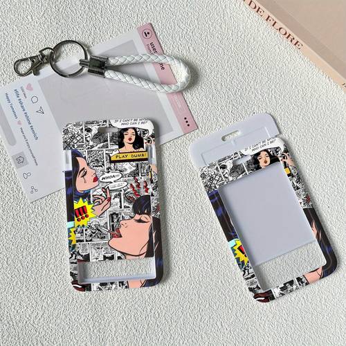 2d comic white plastic id badge holder with keychain plastic card holder for bus badge meal card for nurses access card protective cover