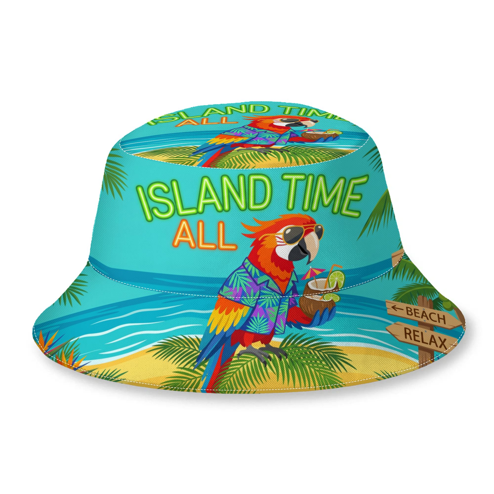 TEMU 1pc Tropical Parrot Beach Vacation Art Bucket Hat Outdoor Hat Bucket Hat For Men Women Novelty Bucket Hat