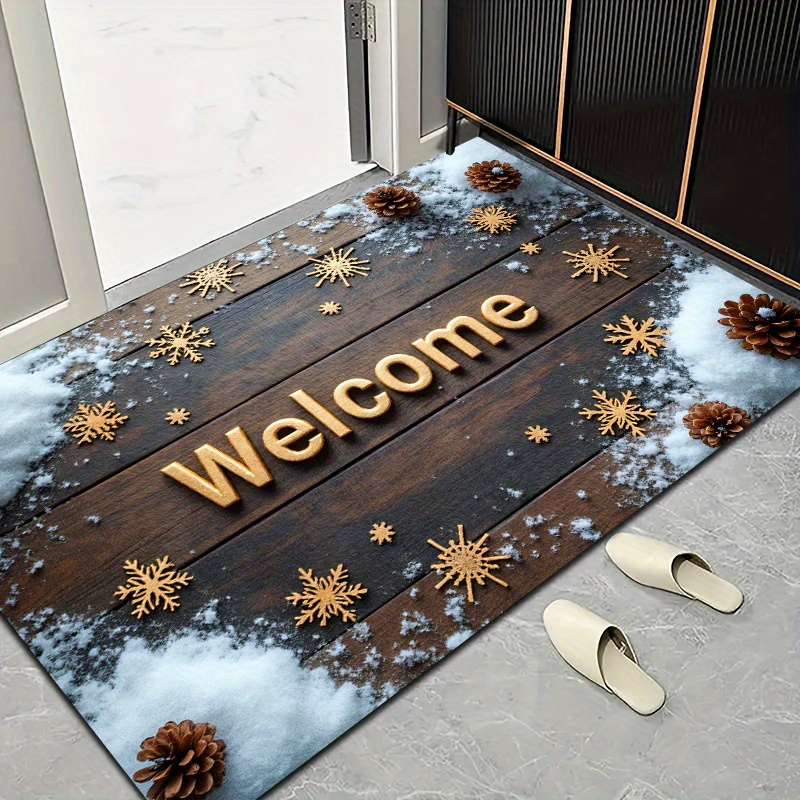 TEMU 1pc Velvet 850g/m² Welcome Doormat, Exquisite And Luxurious Velvet Printed Welcome Mat, Winter Snowflake Holiday Theme, Soft, Comfortable, And