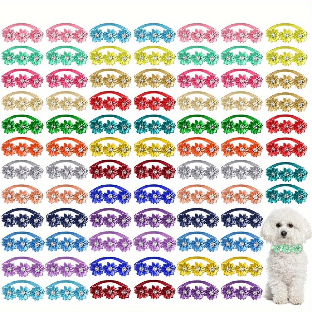 80pcs Set Of Floral Bowtie Collars For Female Dogs, Adjustable For Puppies And Suitable For Cats. Perfect For Summer Birthday Parties, Christmas, And Weddings, Additions Are Designed For Most Pets