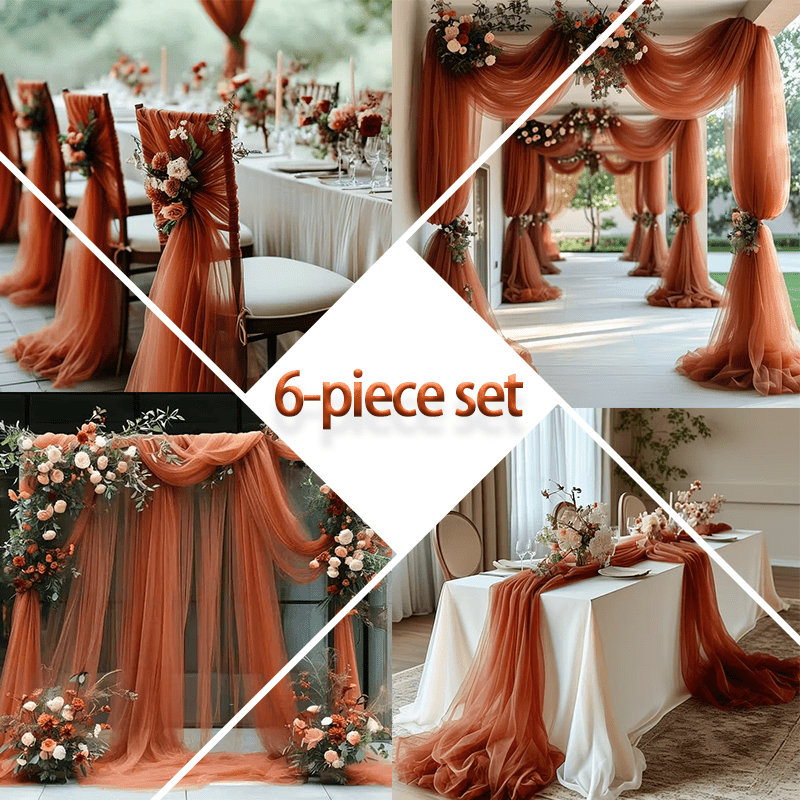 TEMU Un ensemble de six tissus transparents rouge brique élégants, parfaits pour les décorations de fête de mariage - Disponibles en différentes