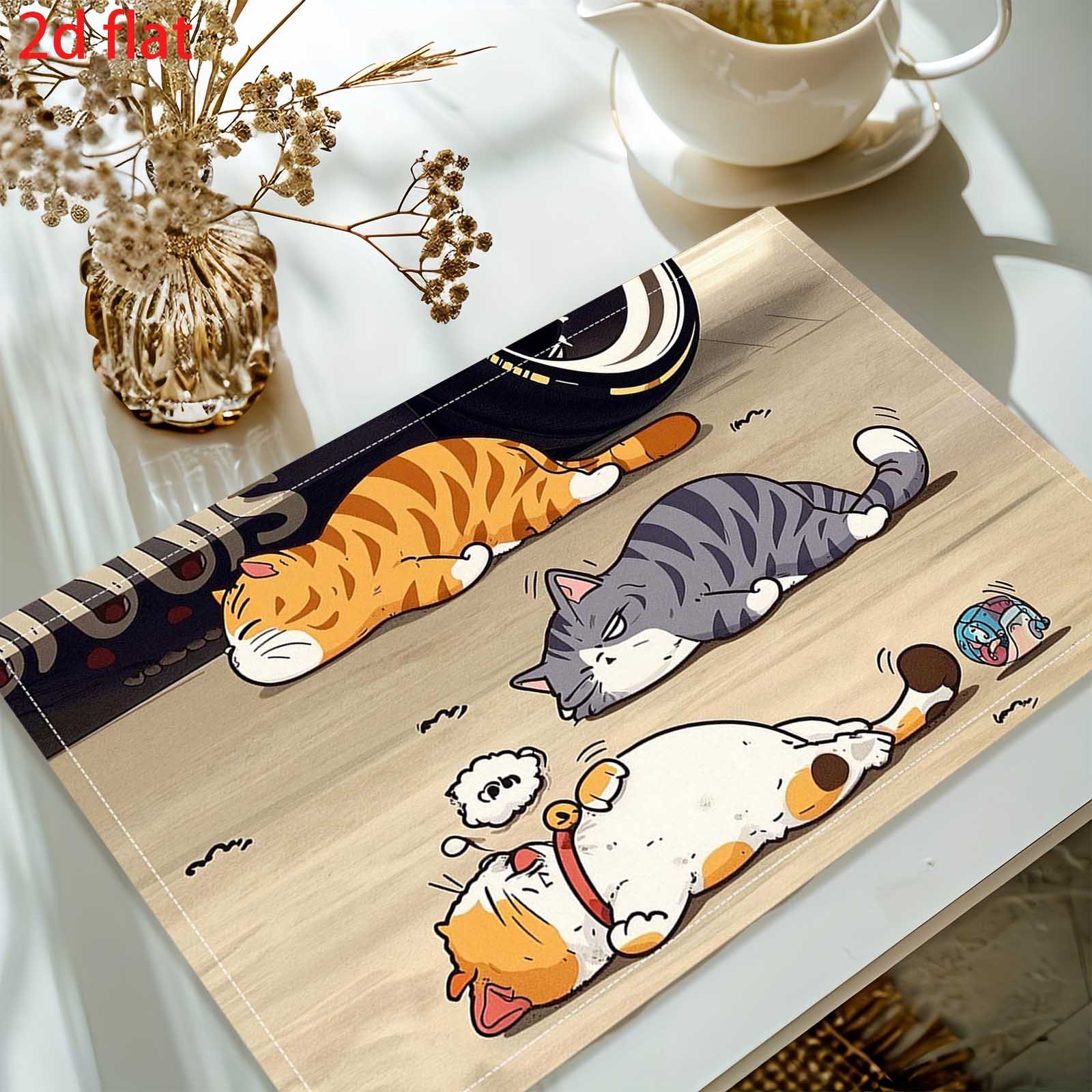 Lot de 4 sets de table chat cartoon, nappes de table douces_voghion.com