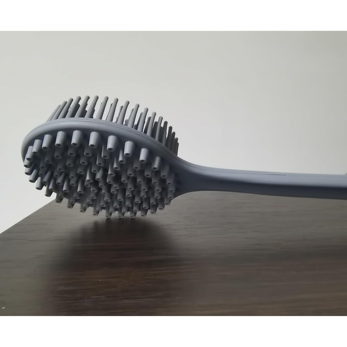 extra long bath brush with double sided massage head heavy duty silicone body scrubber non   handle for back feet legs   bathroom shower brush with free hook ideal for   or travel grey back scrubber   durable construction   routine   sturdy construction personal hygiene Product details 1