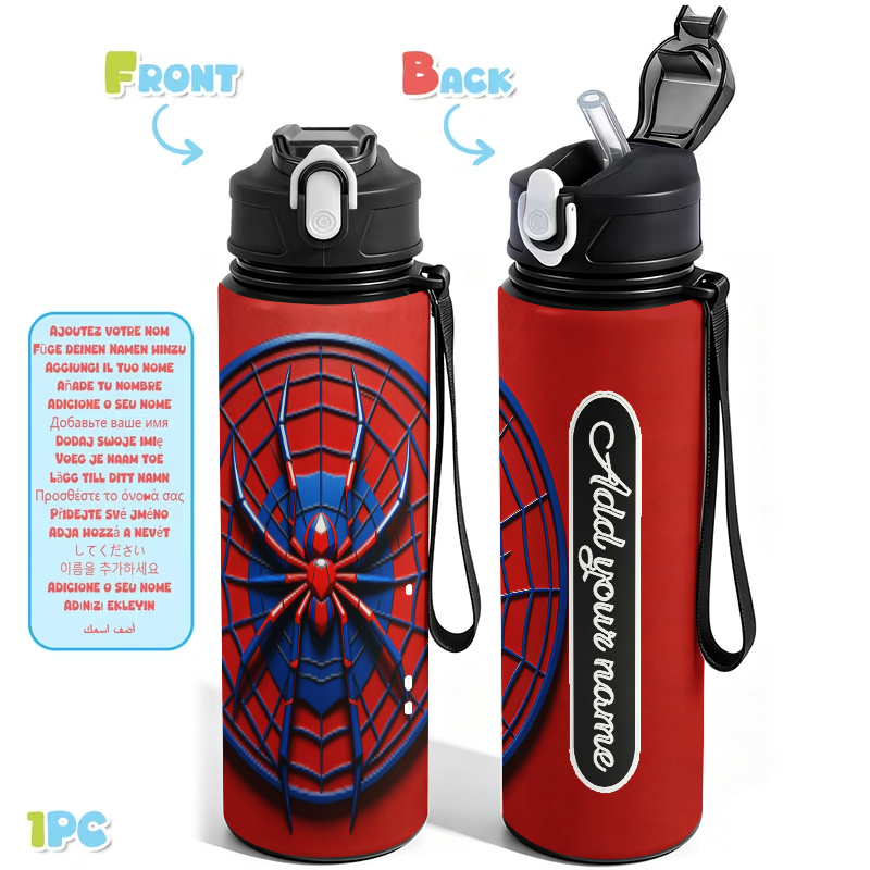 TEMU Borraccia personalizzata con foto, e testo con , 1 pezzo, 750ml 25oz, a tenuta stagna, stile ragno con tonalit� rosse e blu su una su sfondo ,