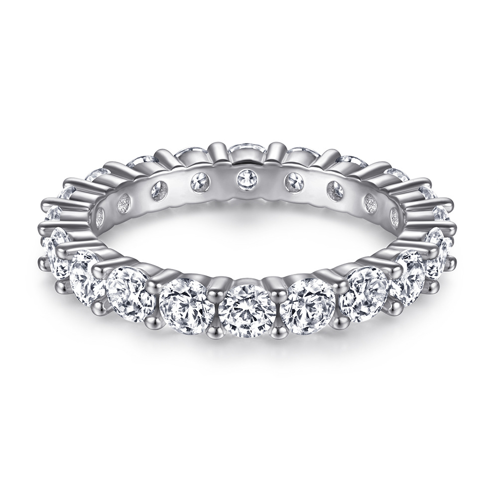Women's 925 Silver Moissanite Beaded Trim Eternity Ring