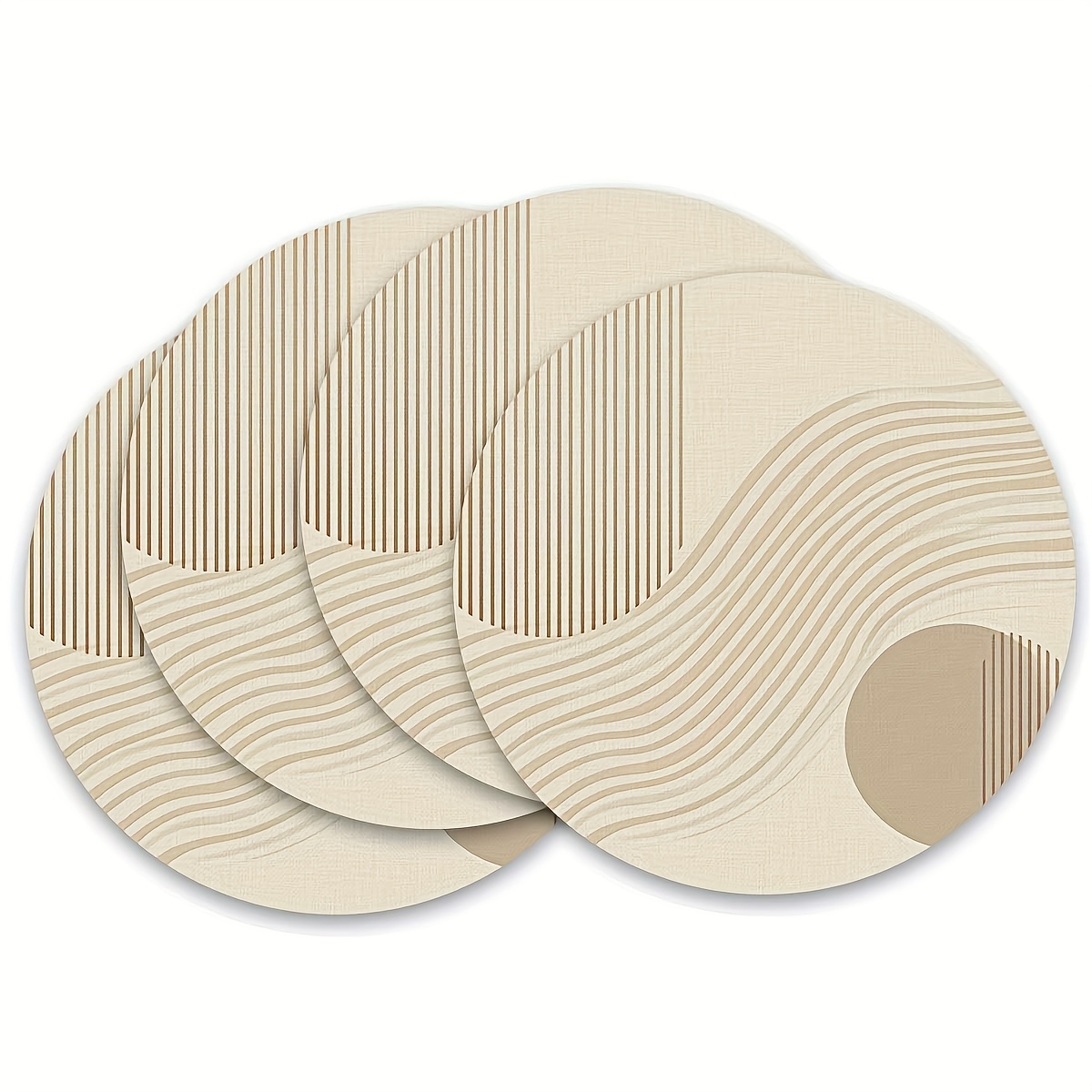 TEMU 4pcs (15 X 15 Inches) Round Placemats -- Featuring Modern Geometric , Stylish And Minimalist, Perfect For Home Kitchen Dining Table Additions, Heat-resistant And, Suitable For Family, Restaurant