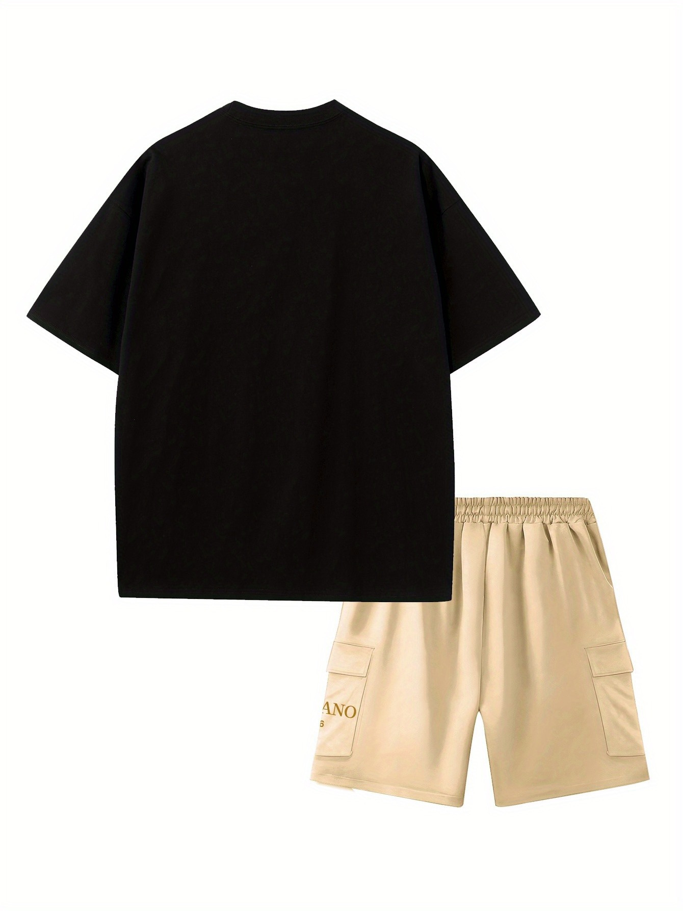 Print Men'S 2pcs Set, Round Neck Pure Cotton Short Sleeve T-shirt and Work Shorts Set, Suitable for Spring and Summer Exercises