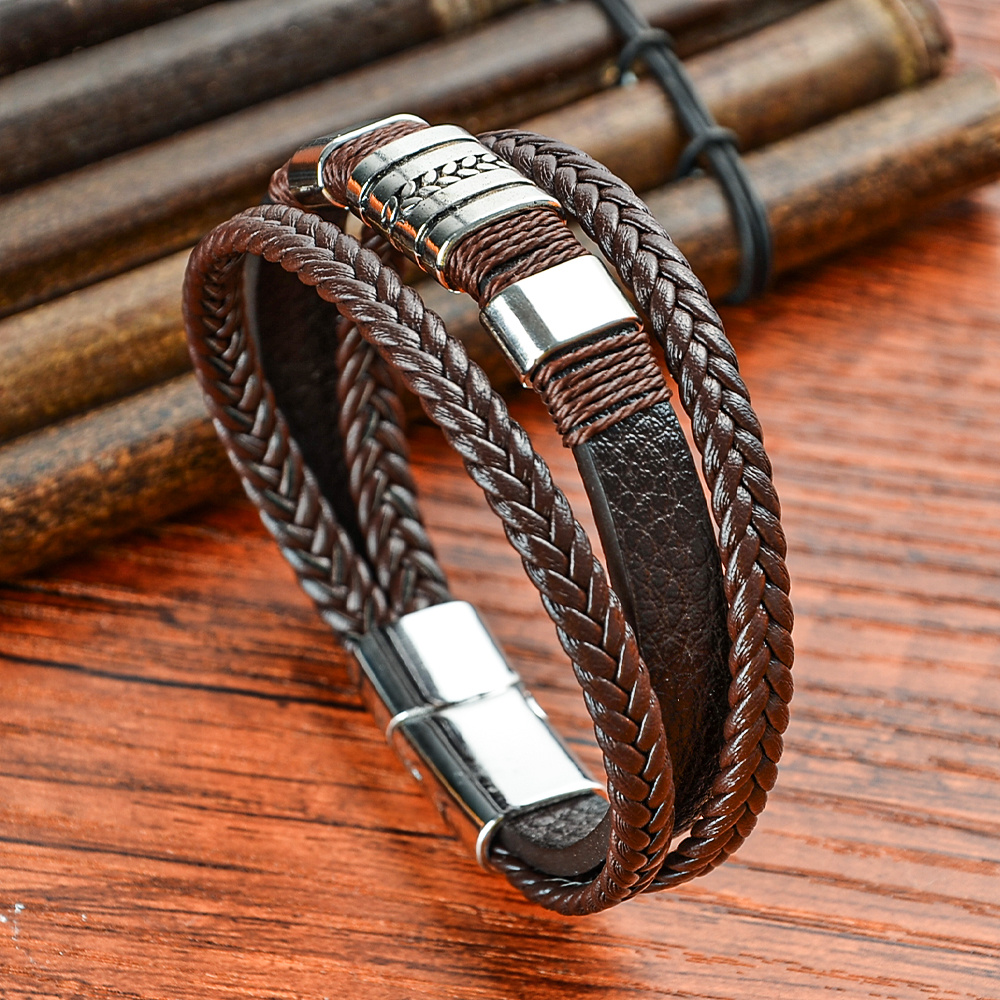 Image of 1pc Fashion Magnetic Faux Leather Bangle Bangle Bracelet, Easy Bangle Bangle Bracelet Men's Versatile Bangle Bangle Bracelet, Father's Day Gifts