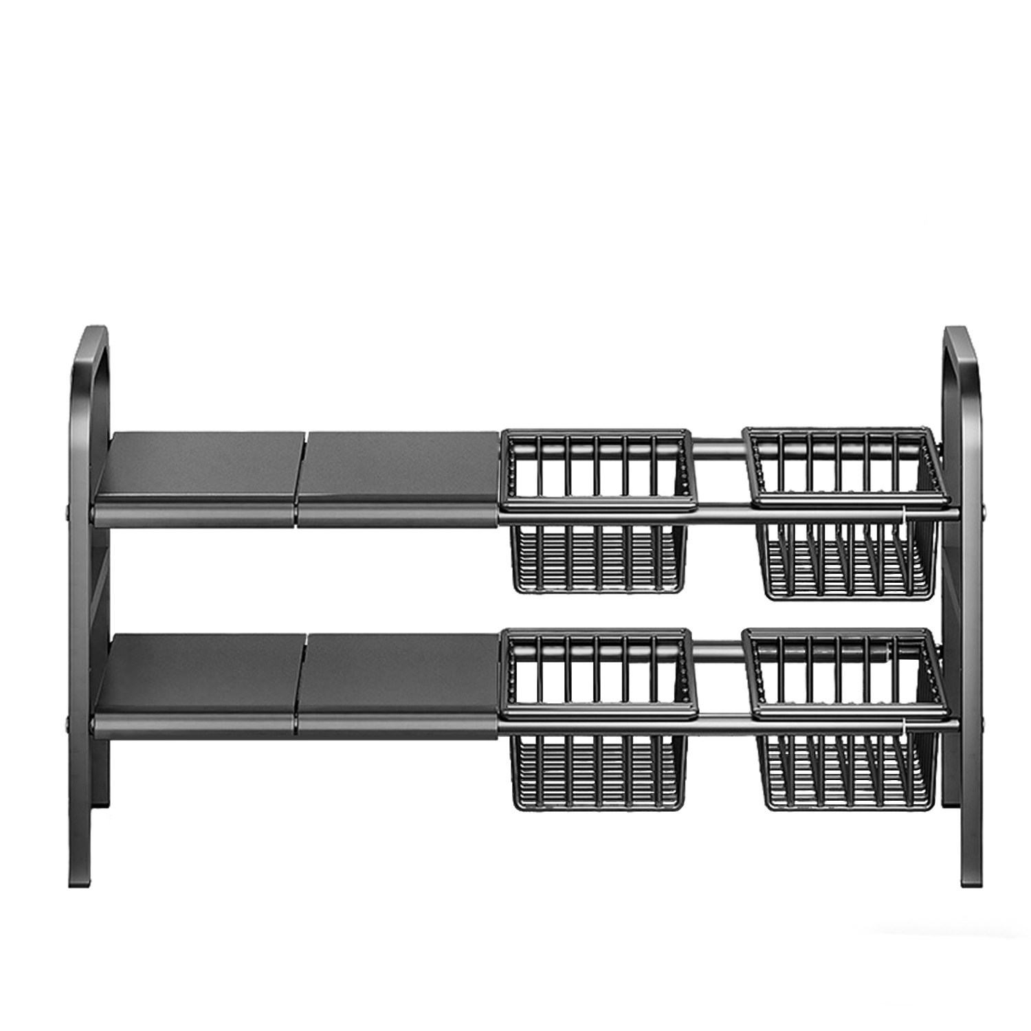Image of Adjustable Under-sink Storage Rack, Double-layer Expandable Kitchen Cabinet Shelf With Sliding Baskets, Metal Under-sink Organizer For Bathroom, Kitchen And Pantry, Space-saving