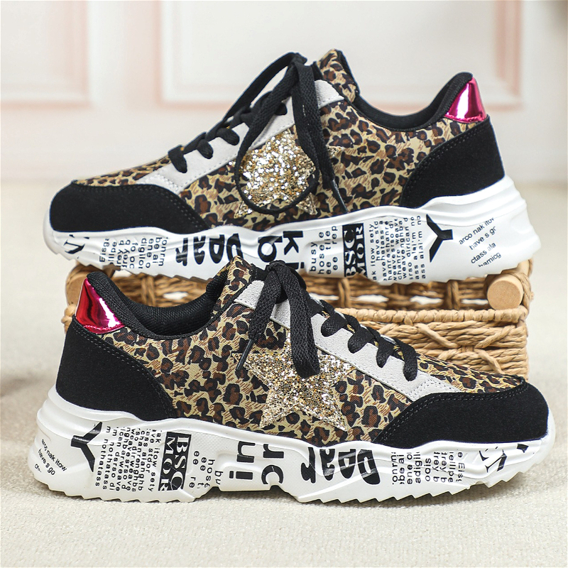 TEMU Baskets, Tendance Printemps-Été pour Femme, Chaussures de Course Cross-Country à Imprimé Léopard Irrégulier, Chaussures Tendance à d' Composite
