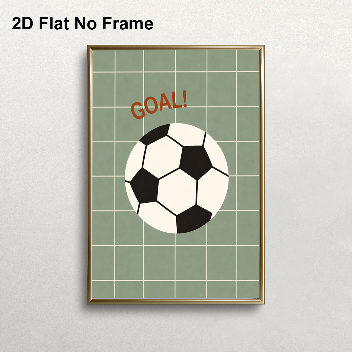 TEMU 2d Flat, 2d Flat, 1pc Frameless Canvas Poster, Soccer Ball With Goal Text Minimalist Green Grid Background Sport Theme Artwork, Wall Art Canvas