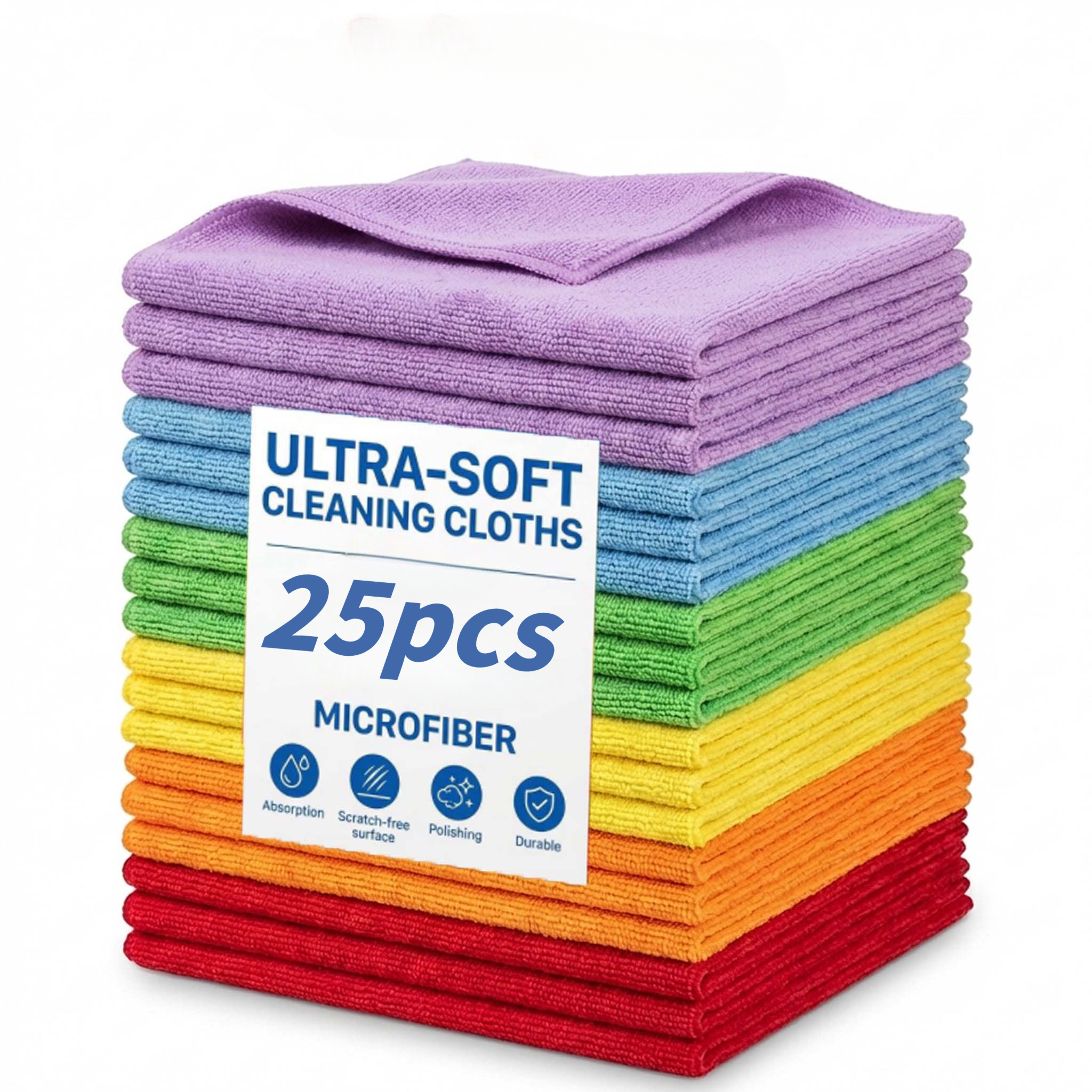 TEMU 25pcs Microfiber Cleaning Cloths, , , Absorbent, , Suitable For Kitchen, Car, Glass, And Whole-house Cleaning. Reusable Cleaning Cloths. Random