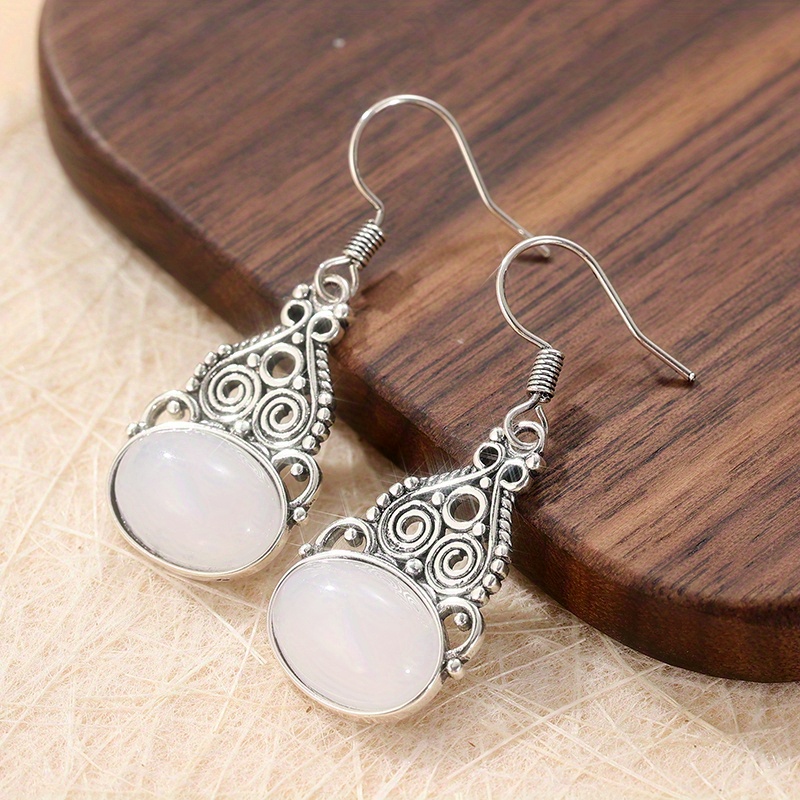 Women's Gothic Filigree Boho Design Earrings with Rainbow Opal