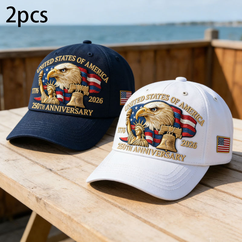 Image of 2pcs Caps/ 3pcs Set Cap And Glasses 2026 Us 250th Anniversary Baseball Caps With Statue Of And Eagle Embroidery, Suitable For Couples, Sisters, , Family, And
