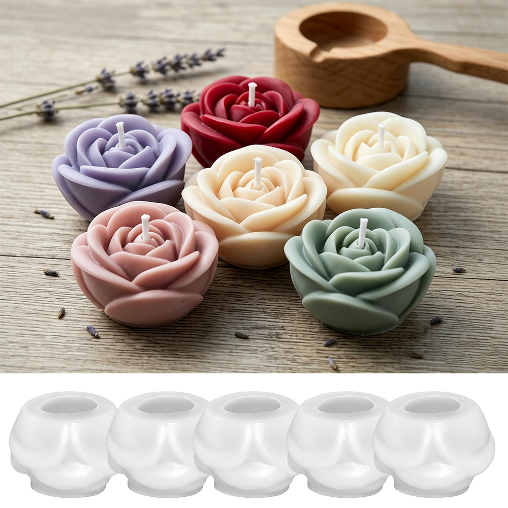 TEMU 5pcs 3d Rose Flower Silicone Molds, High-quality Reusable Molds For Candle Making, For Aromatherapy Wax, For Stones, , Resin & Crafts, Realistic