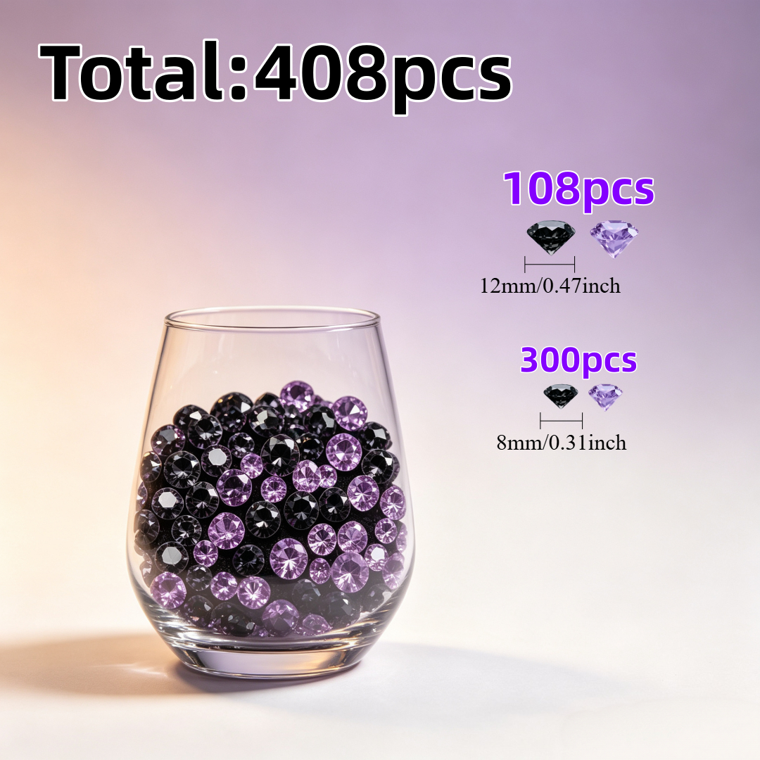 TEMU 408 pièces de grands en acrylique noirs et violets pour décorations de mariage, Noël, anniversaire - Convient pour remplissage de vases, centres